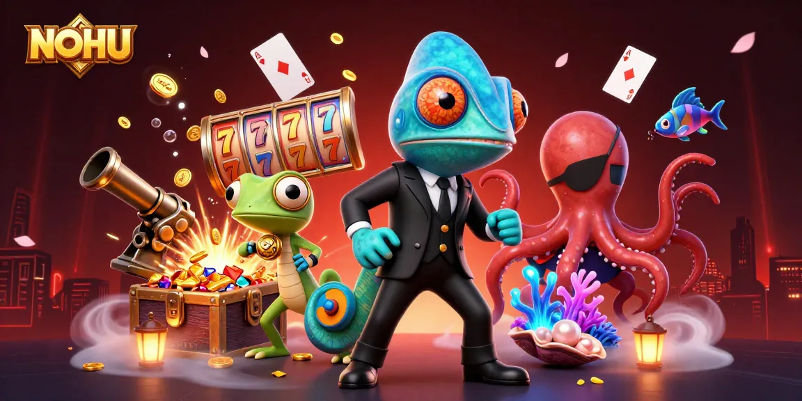 Experience thrilling gaming action at NOHU with vibrant slot reels and dynamic casino elements.